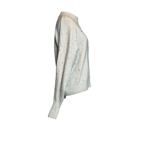 H&M cream beaded sparkle silver studs sweater size Small - Picture 9 of 15